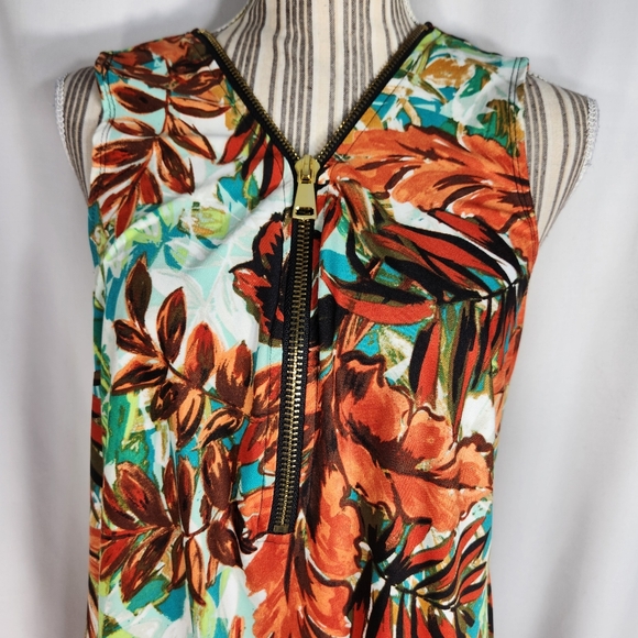 db 1962 NWOT Multicolored Floral Print Zipper Neck Sleeveless Dress Size Medium - Picture 2 of 11